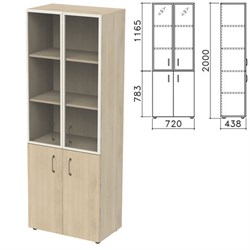 Шкаф закрытый со стеклом в алюминиевой рамке "Приоритет" 720х438х2000 мм, 4 полки, кронберг (КОМПЛЕКТ) - фото 16569364