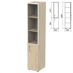 Шкаф закрытый со стеклом в алюминиевой рамке "Приоритет", правый 360х438х2000 мм, 4 полки, кронберг (КОМПЛЕКТ) - фото 16569367