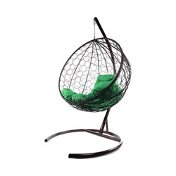 Подвесное кресло M-GROUP КРУГ с ротангом коричневое, зеленая подушка - фото 16704206