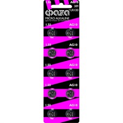 Марганцево-цинковые часовые элементы питания ФАZА AG10 LR 1130 BL-10 - фото 16708416