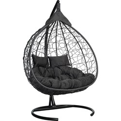 Подвесное двухместное кресло-кокон Лаура FISHT черное + черный каркас, подушка чёрная FIS - фото 16731283