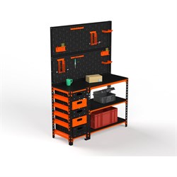 Стол-верстак ООО Металекс c одной тумбой, 950x1000x500 мм + двойная перфопанель с комплектом аксессуаров оранжево-чёрный - фото 16743681