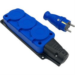 Комплект nvo NVO каучуковая кабельная колодка 3 гнезда с заземлением и крышкой 16А IP54 + вилка цвет синий 4601 4143 - фото 16778895