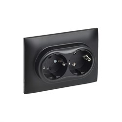 2-местная розетка IEK SKANDY с заземлением без защитных шторок 16А в сборе SK-R08Bl черный - фото 16862437