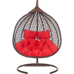 Подвесное двухместное кресло-кокон Лаура ФИДЖИ коричневый +каркас, подушка красная FID - фото 16869416