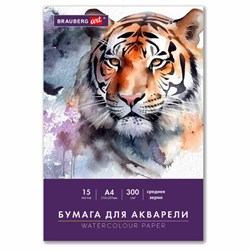 Бумага для акварели А4 в папке, 15 листов, 300 г/м2, среднее зерно, BRAUBERG ART CLASSIC, 116353 - фото 16900497
