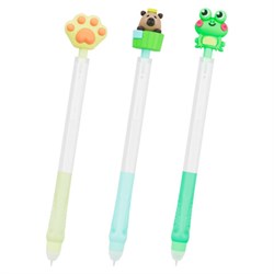 Ручка стираемая с топпером гелевая FUNSTER "CUTE ANIMALS", СИНЯЯ, ассорти, пишущий узел 0,5 мм, 144516 - фото 16900555