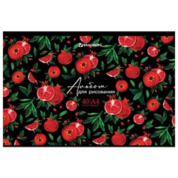Альбом для рисования, А4, 40 листов, скоба, глянцевый лак, BRAUBERG, 200х285 мм, "Гранаты", 106705 - фото 16912656