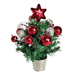Ель искусственная новогодняя декоративная ЗОЛОТАЯ СКАЗКА 30 см, ПВХ, красные/серебристые украшения, 591322 - фото 16912807