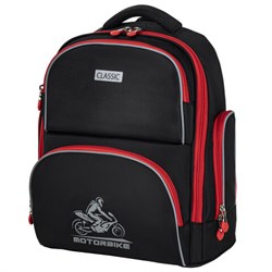 Рюкзак BRAUBERG CLASSIC, легкий каркас, премиум материал, "Motorbike", черный, 37x32х21 см, 270583 - фото 17000925