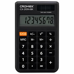 Калькулятор карманный CROMEX CX-210N-BK (96х62 мм), 8 разрядов, двойное питание, черный, 273834 - фото 17000940