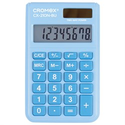 Калькулятор карманный CROMEX CX-210N-BU (96х62 мм), 8 разрядов, двойное питание, голубой, 273835 - фото 17000941