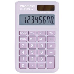 Калькулятор карманный CROMEX CX-210N-LV (96х62 мм), 8 разрядов, двойное питание, сиреневый, 273836 - фото 17000942