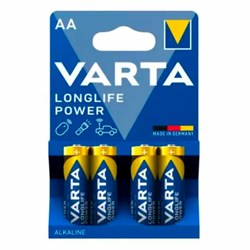Батарейки алкалиновые "пальчиковые" КОМПЛЕКТ 4 шт., VARTA LONGLIFE POWER, АА (LR6, 24А), блистер, 4906121414 - фото 17001018