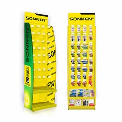 Стойка для размещения товара напольная SONNEN, 205x60x50 см, 32 крючка, 2 полки, металл, 504995 - фото 17001089