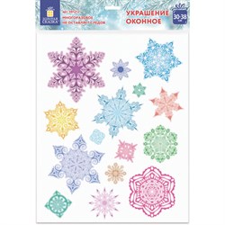 Украшение для окон и стекла ЗОЛОТАЯ СКАЗКА "Разноцветные снежинки 2", 30х38 см, ПВХ, 591212 - фото 17001112