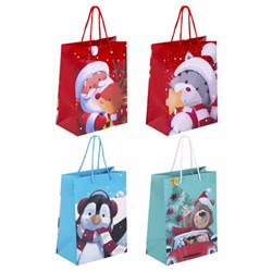 Пакет подарочный НАБОР 4 штуки, новогодний, 18х10х23 см, "Christmas Animals", ЗОЛОТАЯ СКАЗКА, 591956 - фото 17001127