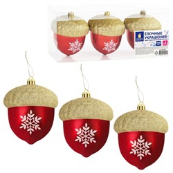 Украшение ёлочное "Желуди" 3 шт., 9х8 см, пластик, цвет: красный / золотистый, ЗОЛОТАЯ СКАЗКА, 591998 - фото 17001131