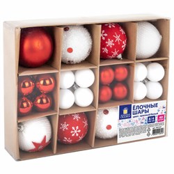 Шары ёлочные НАБОР 40 шт., 8 см/4 см, "Red&White", красные/белые, пластик, ЗОЛОТАЯ СКАЗКА, 592167 - фото 17001137