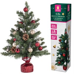 Ель искусственная декоративная, 50 см, зеленая, с гирляндой и игрушками, ЗОЛОТАЯ СКАЗКА, 591316 - фото 17003260
