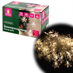 Электрогирлянда-нить комнатная "Снежинки" 10 м, 80 LED, теплый белый, USB, ЗОЛОТАЯ СКАЗКА, 592204 - фото 17003277