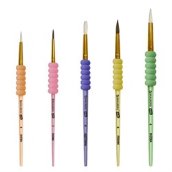 Кисти c EVA-вставкой НАБОР 5 шт. (ПОНИ круглые №1, 4; КОЗА круглые №3, 6; ЩЕТИНА плоская №4), BRAUBERG KIDS, 201091 - фото 17006630