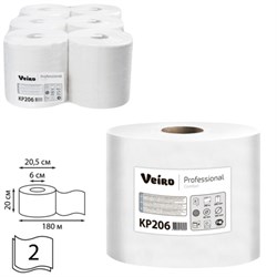 Полотенца бумажные с центральной вытяжкой 180 м, VEIRO (M4) COMFORT, 2-слойные, КОМПЛЕКТ 6 рулонов, KP206 - фото 17009639
