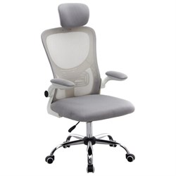 Кресло CROMEX (КРОМЕКС) "Dynamic CH-699", откидные подлокотники, пластик белый, сетка/ткань TW, серое, 533070 - фото 17035357