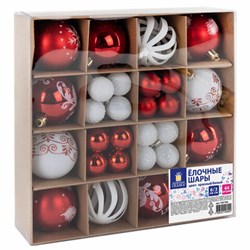 Шары ёлочные НАБОР 44 шт., 6 см/3 см,"Red&White", красные/белые, пластик, ЗОЛОТАЯ СКАЗКА, 592166 - фото 17057839