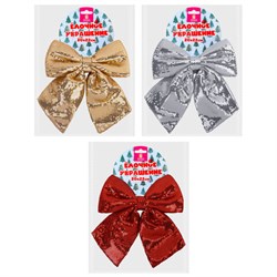 Украшение ёлочное (1 шт.) 20х22 см, "Бант с пайетками", полиэстер, ассорти 3 цвета, ЗОЛОТАЯ СКАЗКА, 592482 - фото 17065745