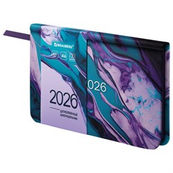 Еженедельник датированный 2026 МАЛЫЙ ФОРМАТ 95х155 мм, А6, BRAUBERG "Vista", под кожу, "Мрамор", 117202 - фото 17072552
