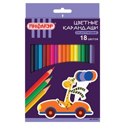 Карандаши цветные ПИФАГОР "ЖИРАФ", 18 цветов, шестигранные, 181251 - фото 17072767