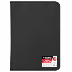 Папка на молнии пластиковая BRAUBERG "Стандарт", стандартная фактура, А4, 325х230 мм, матовая, черная, 224058 - фото 17072851