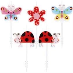 Свечи фигурные для торта на шпажках "Бабочки, божьи коровки", 5 шт, 2,5х3 см, ЗОЛОТАЯ СКАЗКА, 591463 - фото 17073486