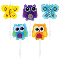 Свечи фигурные для торта на шпажках "Совы и бабочки", 5 шт., 2,5х3/2,5х2,5 см, ЗОЛОТАЯ СКАЗКА, 591465 - фото 17073487