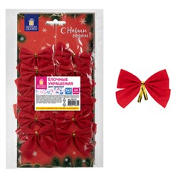 Украшение ёлочное "Бантики", КОМПЛЕКТ 24 шт., 5х5 см, красные, ЗОЛОТАЯ СКАЗКА, 592155 - фото 17073541