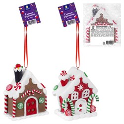 Украшение елочное (1 шт.) "Пряничный домик", 9х10 см, полимерная глина, ассорти, ЗОЛОТАЯ СКАЗКА, 592409 - фото 17073557