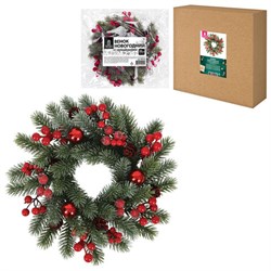 Венок новогодний заснеженный, диаметр 30 см "Зимняя сказка", с декором, литой ПЭТ, ЗОЛОТАЯ СКАЗКА, 592518 - фото 17073605