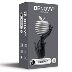 Перчатки нитриловые смотровые 50 пар (100 штук), размер 8-9, L (большой), черные, BENOVY Nitrile Chlorinated - фото 17073831
