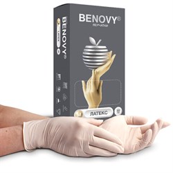 Перчатки латексные смотровые 50 пар (100 шт.), размер М (средний), BENOVY Latex Chlorinated, 21529 - фото 17073849