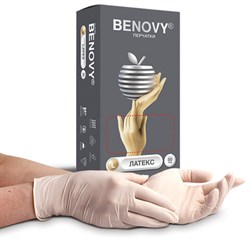Перчатки латексные смотровые 50 пар (100 шт.), размер L (большой), BENOVY Latex Chlorinated, 21529 - фото 17073850