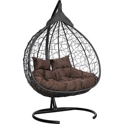 Подвесное двухместное кресло-кокон Лаура FISHT черное + черный каркас, подушка шоколадная FIS - фото 17124237