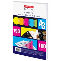 Бумага для цветной лазерной печати БОЛЬШОЙ ФОРМАТ (297х420), А3, 190 г/м2, 100 л., BRAUBERG, 115384 - фото 17137271