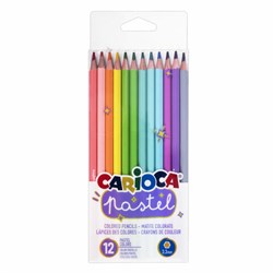 Карандаши цветные пастельные CARIOCA "Pastel", 12 цветов, ПВХ-чехол, шестигранные, грифель 3,3 мм, натуральное дерево, 43034 - фото 17137366