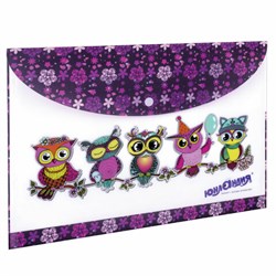 Папка-конверт с кнопкой ЮНЛАНДИЯ "Умные совы", А4, 160 мкм, до 100 листов, цветная печать, 228047 - фото 17137429