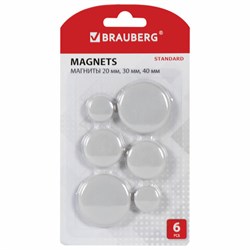 Магниты BRAUBERG "STANDARD", НАБОР 20 мм - 2 шт., 30 мм - 2 шт., 40 мм - 2 шт., серые, BRAUBERG, 237473 - фото 17137455