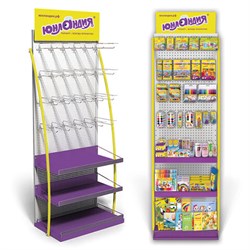 Стойка для размещения товара напольная ЮНЛАНДИЯ, 2050x600x500 мм, 25 крючков, 3 полки, металл, 504879 - фото 17137692