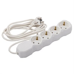 Удлинитель У10-004 4 розетки, с заземлением, 10 А, 3 м, белый, 6872 - фото 17137736