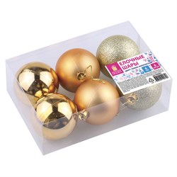 Шары ёлочные 6 шт., 6 см, "Trio", пластик, ТЕМНОЕ ЗОЛОТО (глянец, матовый, глиттер), ЗОЛОТАЯ СКАЗКА, 590867 - фото 17137742