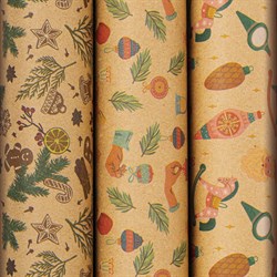 Бумага упаковочная новогодняя НАБОР 3 шт., "Christmas Kraft", 70х100 см, 3 дизайна, ЗОЛОТАЯ СКАЗКА, 592056 - фото 17137765